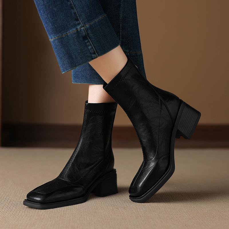 Krazing Pot Microfiber Winter Square Toe Modern Size 33 Boots Size 43 Zipper Fashion Ankle Boots
