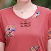 Lady Vintage Folk Embroidery Patchwork V-Neck T-shirt Summer New Fashion Casual Short Sleeve Temperament Tops Women's Clothing