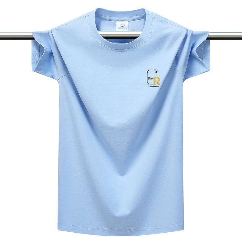 Plus Size Men's T-shirt 220g Heavyweight Cotton Solid Color Loose Fit Casual Summer Tee Top