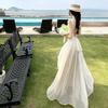 Sexy Backless White Lace Suspender Dress Women's Summer Seaside Vacation Wind Pure Desire Beautiful Waist Dress