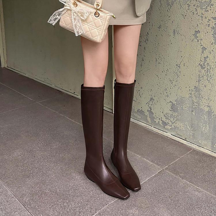 Show long legs! Korean square head tall tube small elastic low heel knight boots but knee thin boots women