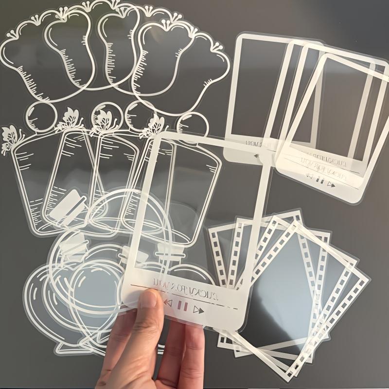 Pressed Flower Art Stencils - Cute Shaped (Bottle/Film) Clear Templates, DIY Resin/Scrapbook Decoration Tools with Dried Flower