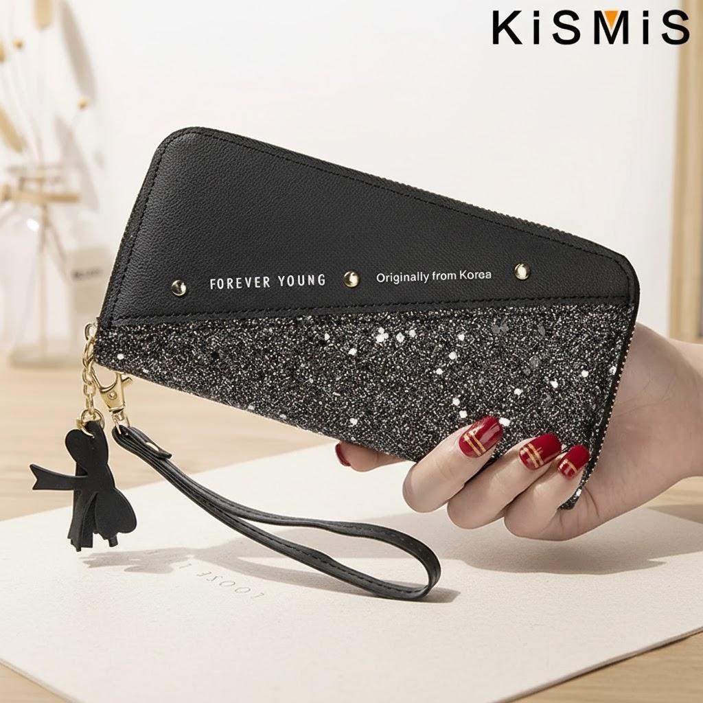 Fashion Women Pu Leather Long Wallets Sequins Patchwork Glitter Coin Purse Female Girls Gifts Wholesale чёрный 2070₽