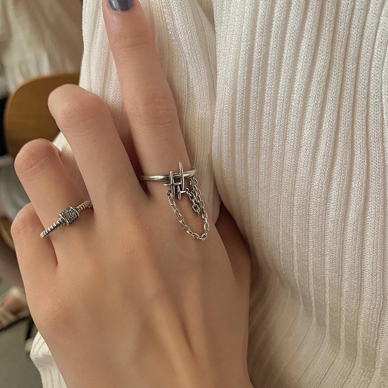 Cross Star Fringed Chain Ring Retro Fashion Simple Twist Woven Open Ring Index Finger Ring Tide