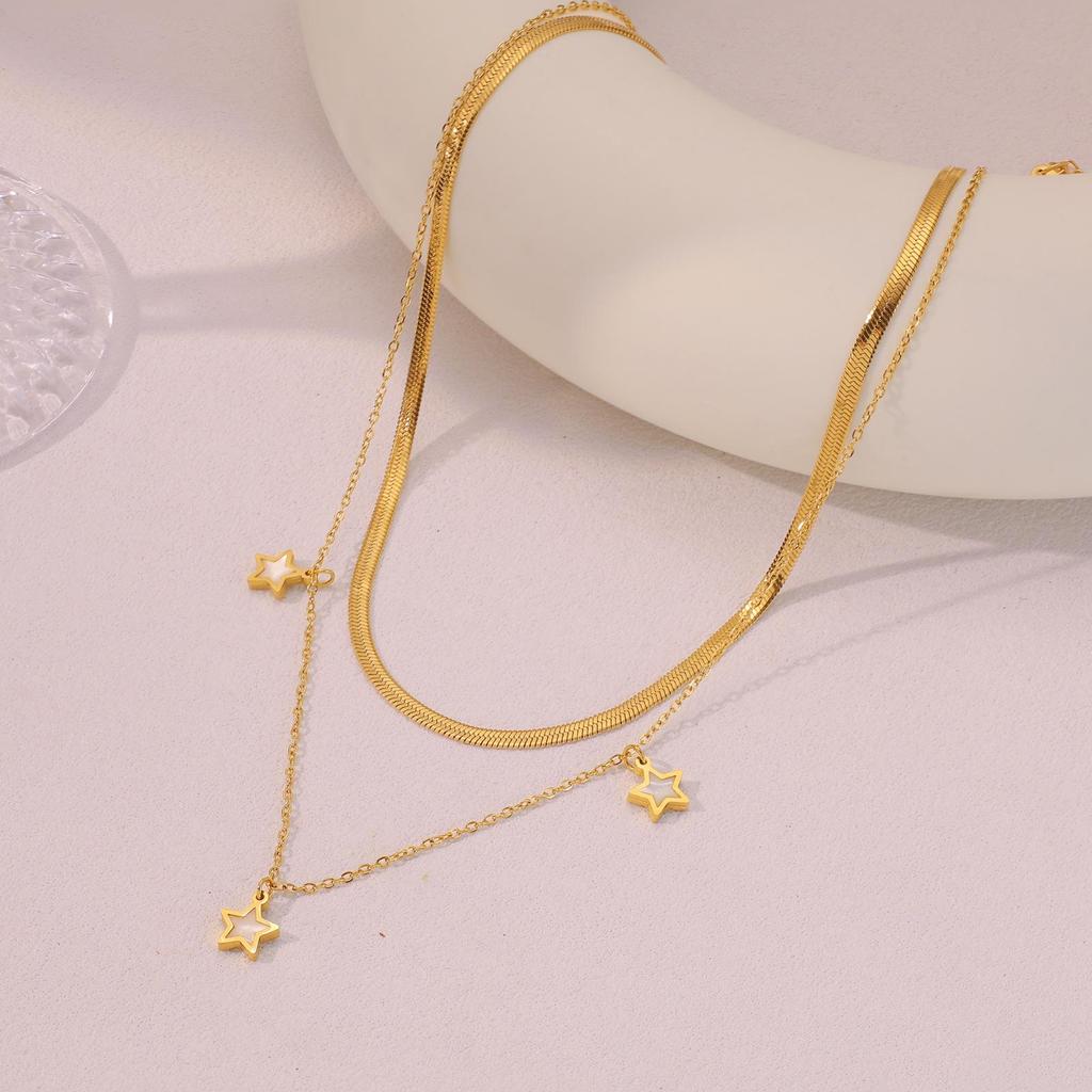 18K Gold & Titanium Steel Double Layer Butterfly Pearl Necklace - Elegant, Durable, Colorfast Women's Clavicle Chain