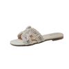 Flat bottom Internet celebrity cool slippers women wear 2025 new summer fairy wind pearl rhinestone word with beach slippers