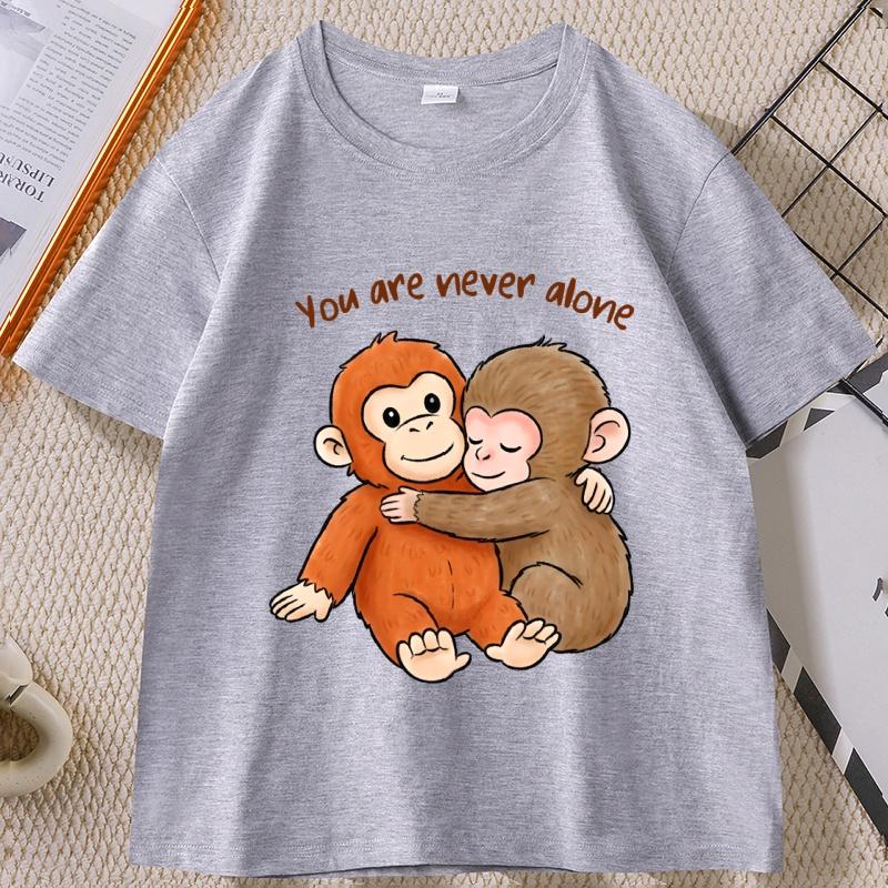 Viral Punch Monkey T Shirt Cute Baby Monkey with Plush Toy TShirt Casual Short Sleeve Animal Lovers Tshirt Cute Graphic Tees