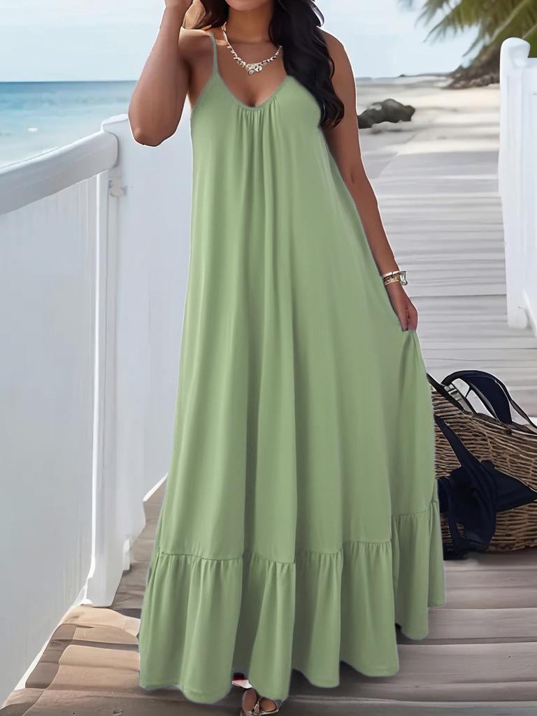 2026 Elegant Sexy Sleeveless Spaghetti Strap Solid Color Dress