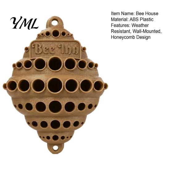Bee House for Garden Wall-Mounted House, Outdoor Pollinator Shelter, Honeycomb Design Backyard Station Plastic Hotel Solitary Bees, Decor Fence