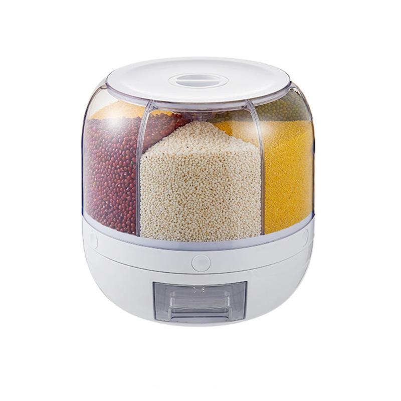 Japanese Rotating Rice Container - 20 Jin Capacity, Six Compartments, Insect-Proof & Moisture-Proof
