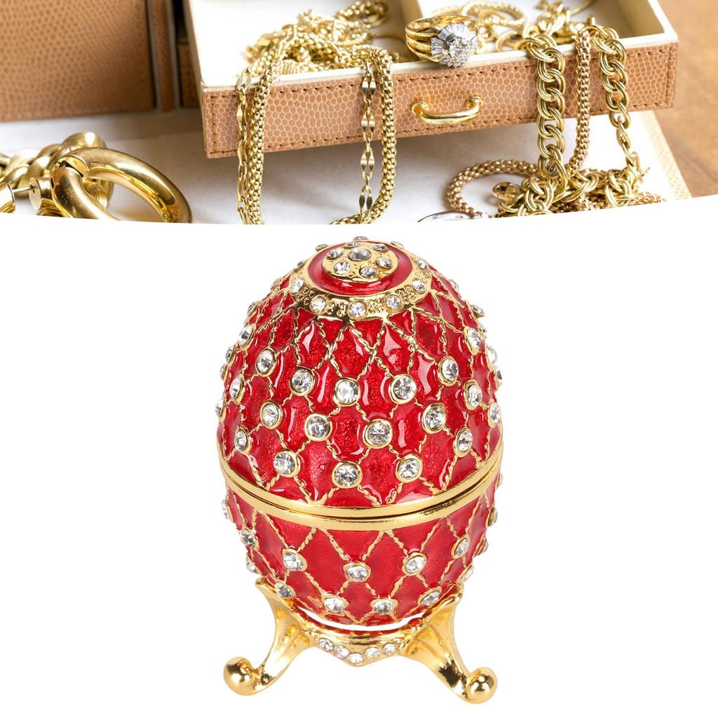 Egg Trinket Box Zinc Alloy Sparkling Rhinestone Exquisite Elegant Metal Jewelry Box for Family Storage