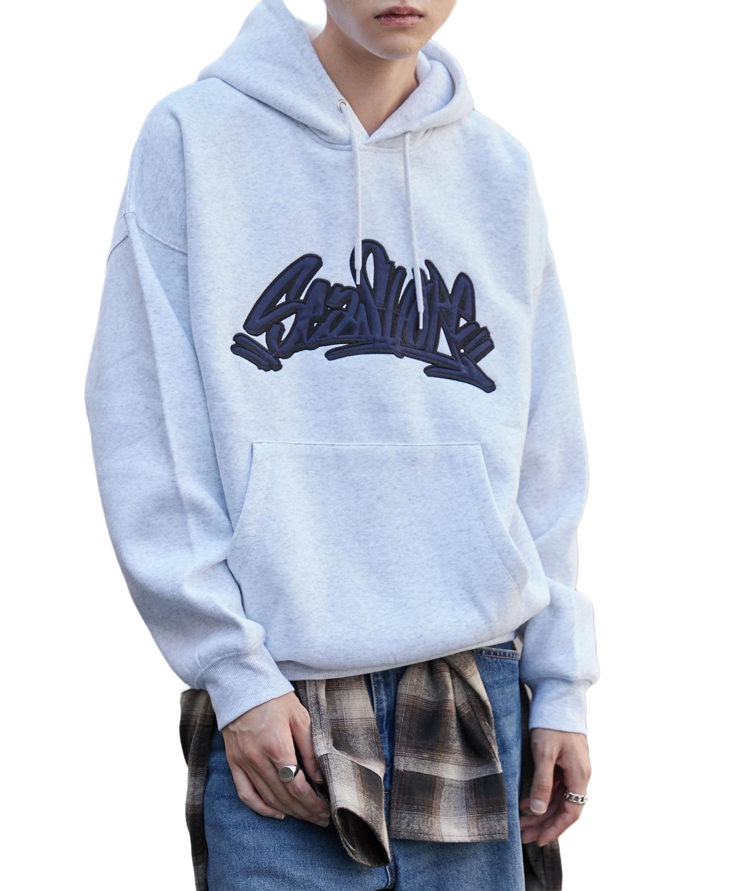 

WEGO Unisex Patch Logo Hoodie Sweatshirt Loose Size Type Gray Top, Streetwear, Casual, Big, Fit, Winter, Spring, Autumn, Winter, Gift, Men s, M, A,