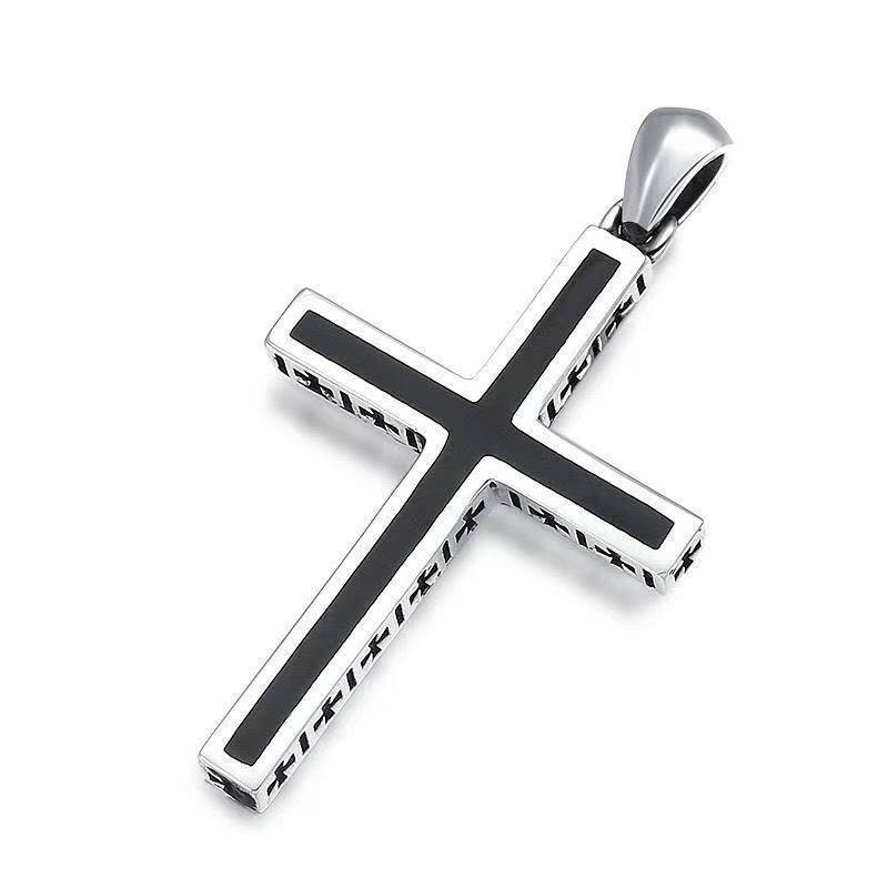 Trendy Unisex Sterling Silver Cross Pendant Necklace with Titanium Steel Chain - Personalized Korean-Japanese Fashion, Perfect Gift for Couples