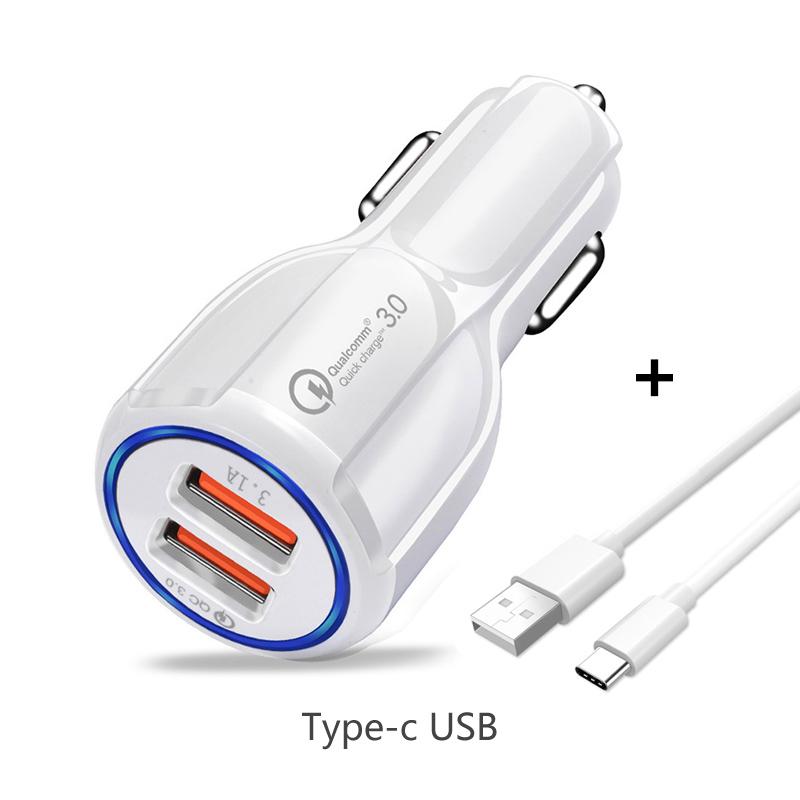 3.1a 2usb nabíječka do auta Rychlé nabíjení 2.0 3.0 Adaptér nabíječky do auta pro mobilní telefony pro Samsung Xiaomi a micro USB kabel typu C 1m