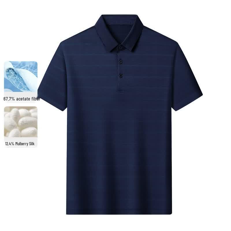 Hengyuanxiang Men's Mulberry Silk Short Sleeve Polo Shirt