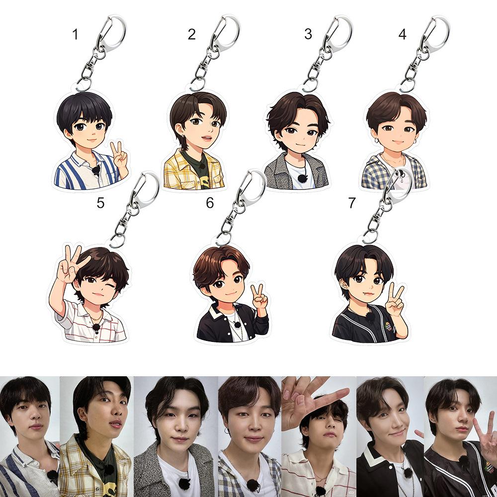 

7pcs BTS Cute Casual Outfit Cartoon Acrylic Keychain, Bangtan Boys Cartoon Figure Keyring Inspired by Real Photos, Kpop ARMY Fans Bag Charm 7pcs