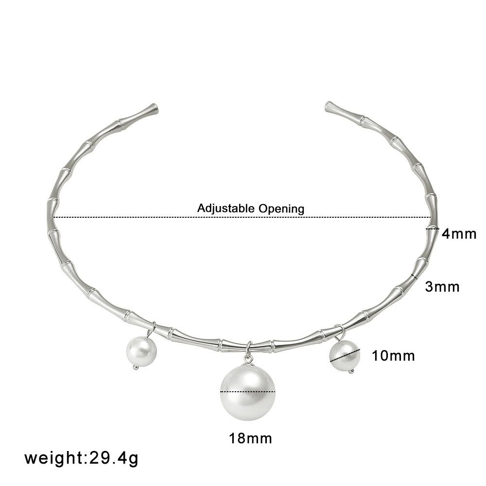 European Retro Stainless Steel Bamboo Choker with Imitation Pearl Pendant - Non-Fading and Versatile Necklace