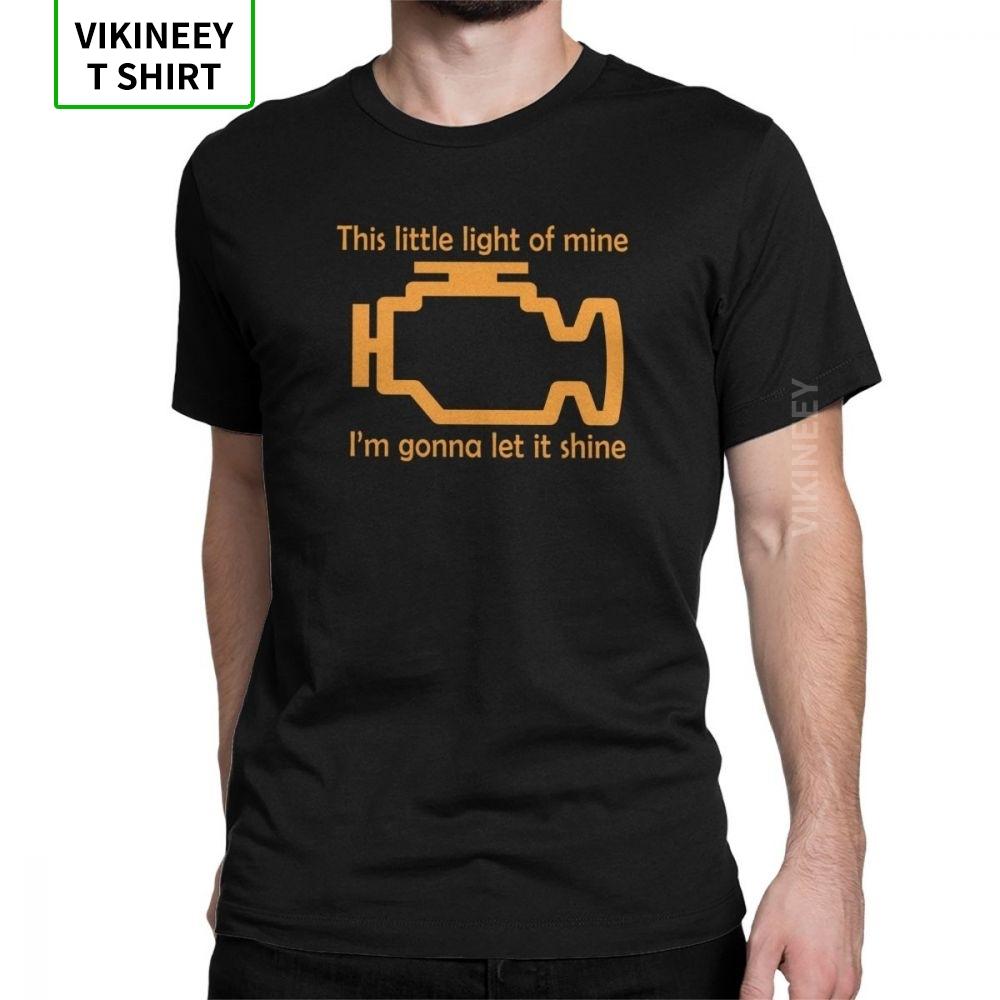 Check Engine Let It Shine Mechanic Mens T Shirt Car Fix Engineer Vintage Tees Short Sleeve TShirts Cotton Printed Clothes