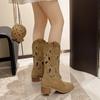 Lady Boots Shoes Boots-Women Luxury Designer  Med Summer 2025 Pointy Cowboy Rubber Rock Mid Calf Pointed Toe Mid-Calf