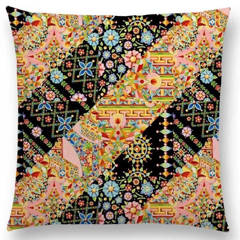 Beaux Art Boho Millefiori Geometric Floral Pattern Festival Mandala Elizabethan Pastel Flowers Cushion Cover Sofa Pillow Case