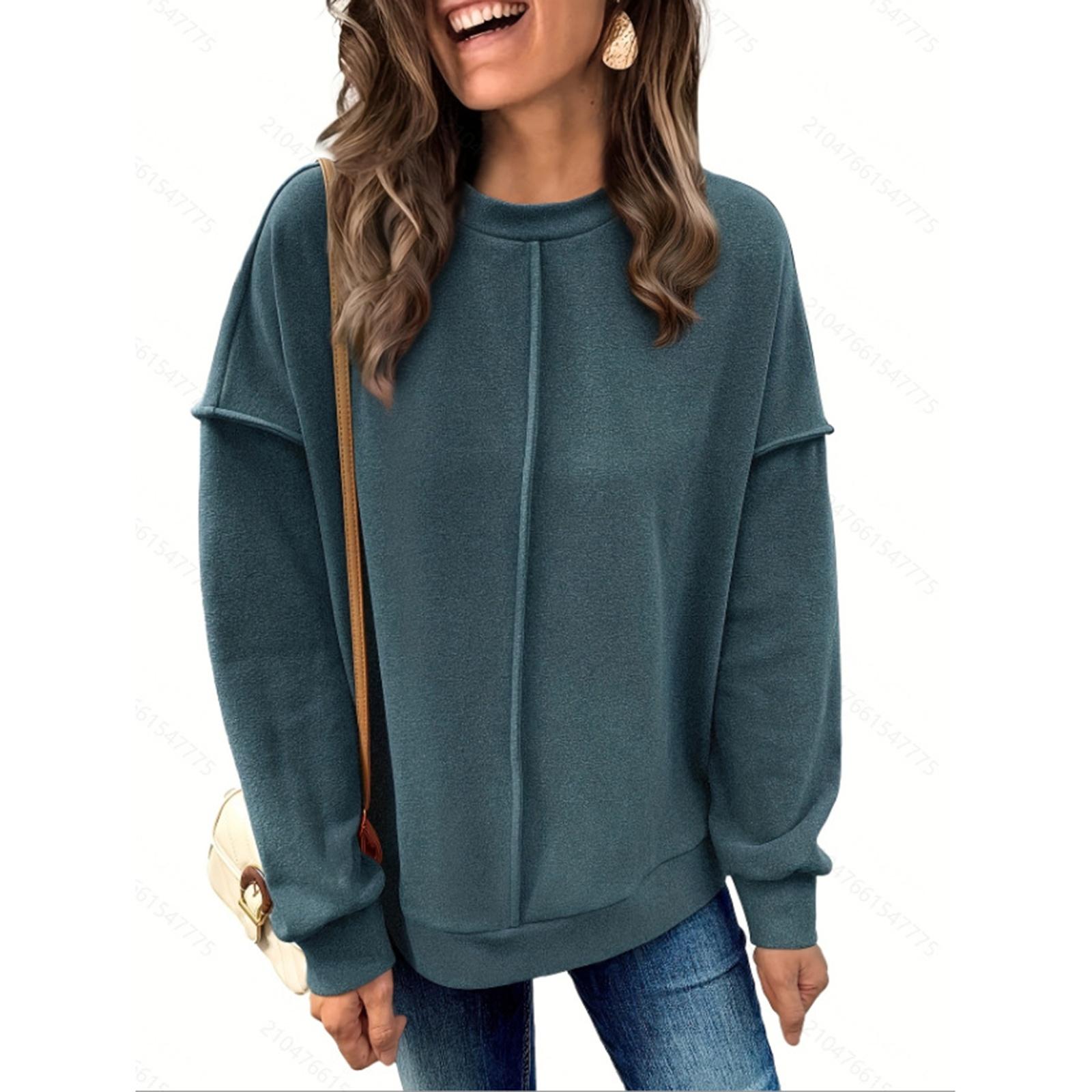 

Модный свободный спортивный свитшот с круглым вырезом, повседневный пуловер с длинными рукавами и круглым вырезом L синий