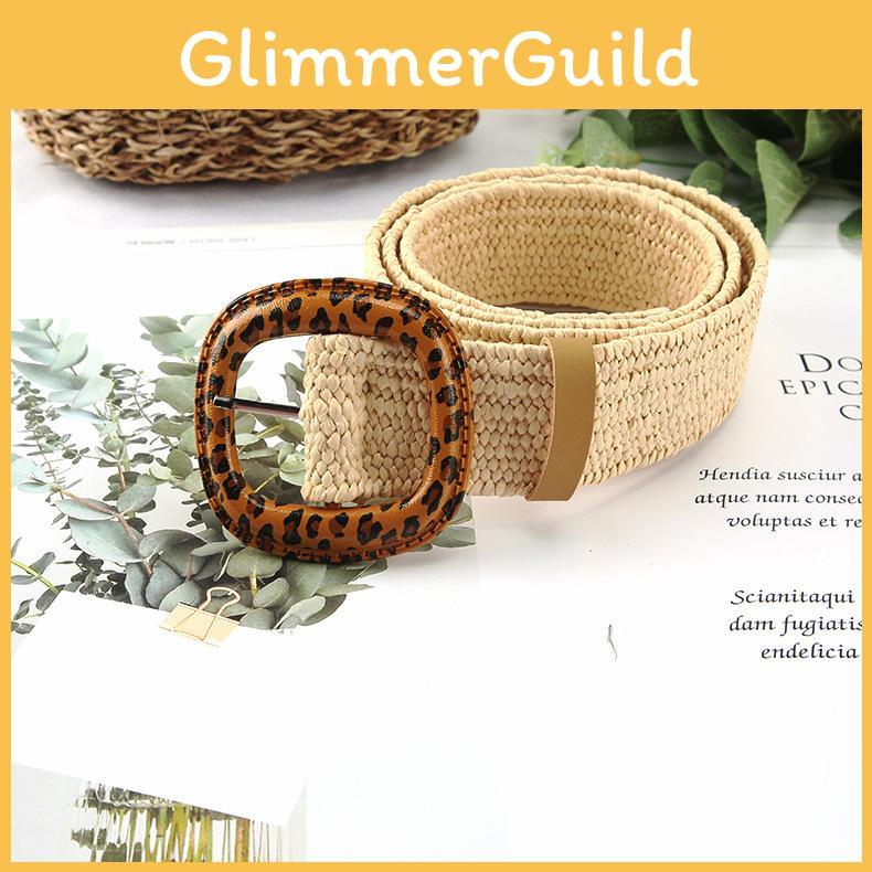 Fashion Leopard Print Buckle Decoration Women Casual Woven Waist Belt For Beach And Summer Wear