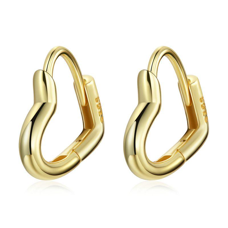 BAMOER 925 Silver Small Hoop Earrings Heart Shaped 14k Gold Plated Huggie Earrings for Women Wedding Fashion Jewelry