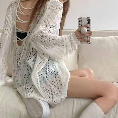 Vår Sommar Höst Tunn Sexiga Dam Toppar Blus V-ringad Pullover Toppar Solid koreansk Lös Solkräm Nya Damkläder