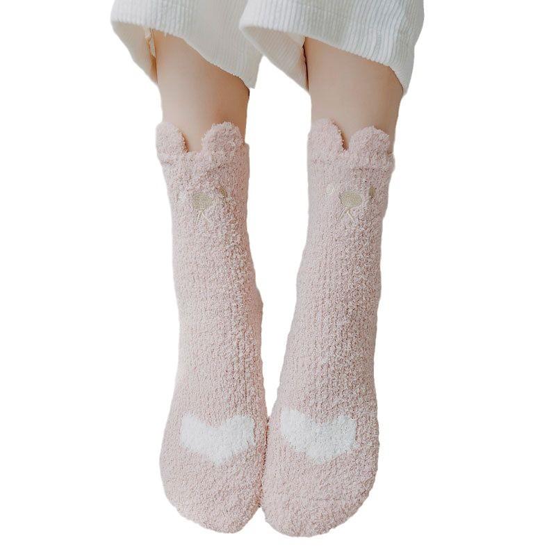 Coral Fleece Socks for Women Autumn and Winter Mid Calf Socks Fleece Lined Thickened Floor Socks Home Sleep Socks Warm Winter Postpartum Socks