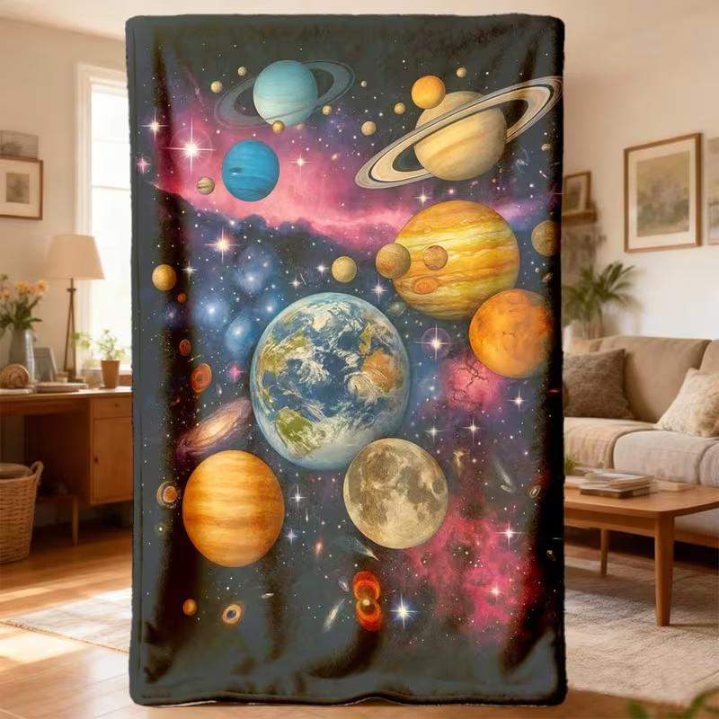 2026 New Arrival Solar System Blanket Soft Warm AllSeason SpaceThemed Bedspread Planets Stars Galaxies Astronomy Bedding Room