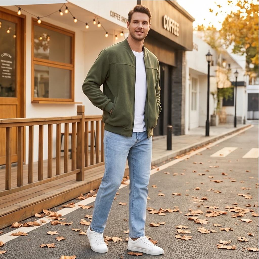 Men's Color Lined Zip Up Jacket Casual Long Sleeve Cardigan Coat