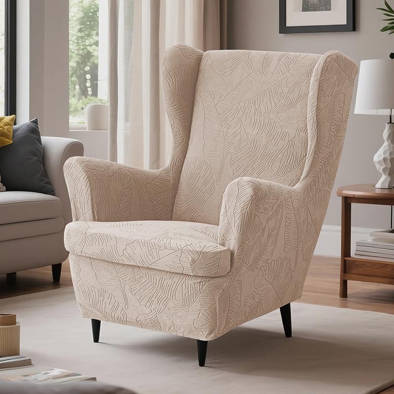 

2pcs Leaf Jacquard Wing Chair Cover Elastic Armchair Covers Non-slip Sofa Slipcovers with Seat Cushion Cover for Living Room