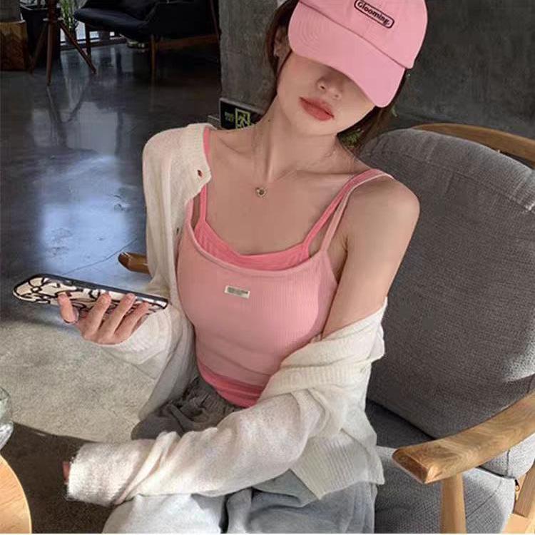 Women's Summer Sweet & Spicy Two-Piece Look Slim-Fit Camisole Vest - Sexy Waist-Cinched Sleeveless Top