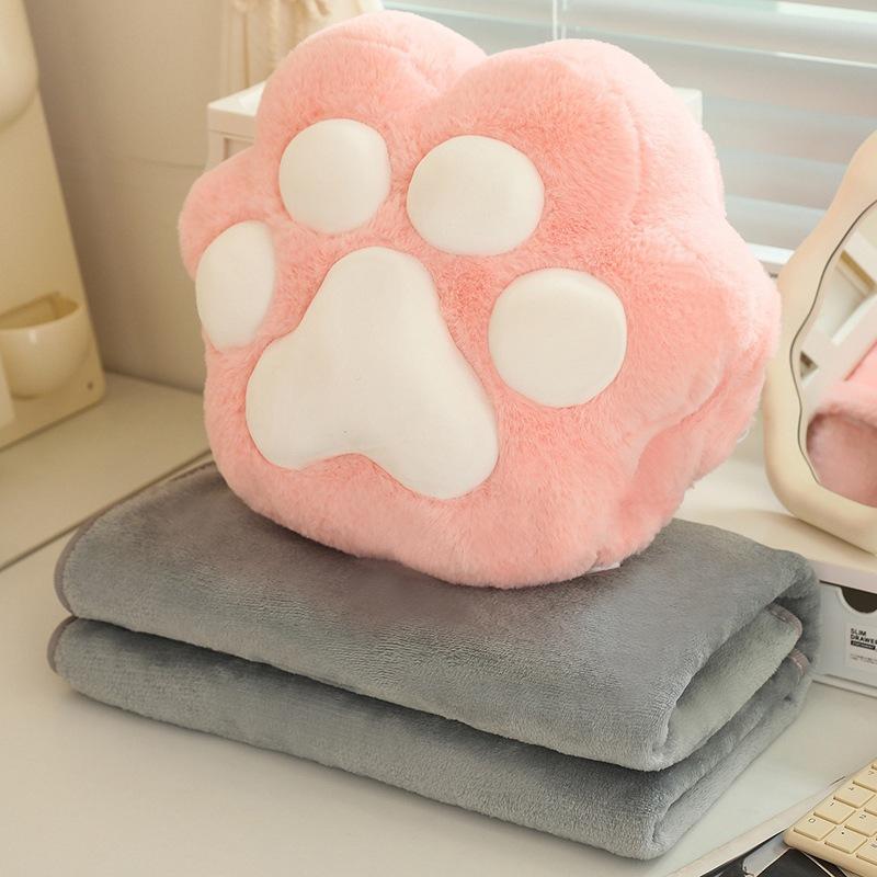 

3 In 1 Plush Cat Claw Pillow Throw Blanket Foldable Cushion Car Sofa Pad Waist Pink