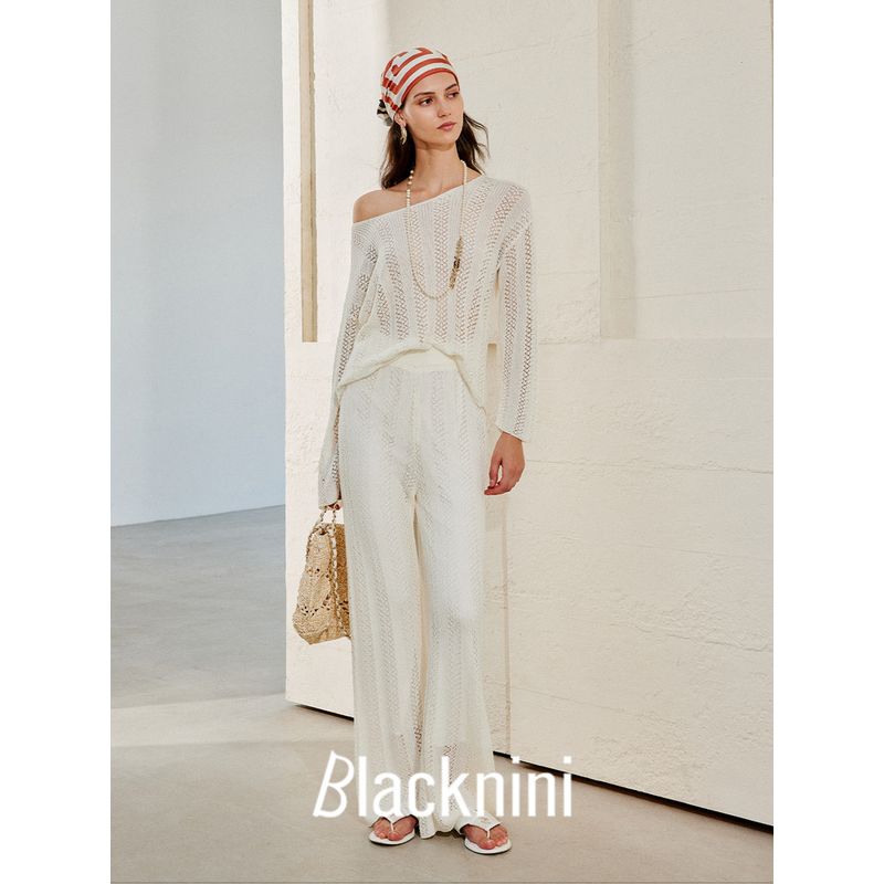 Blacknini "Light Breathing" Ingot Needle Tencel Triacetate Cut Out Texture Knitting Tops/Pants