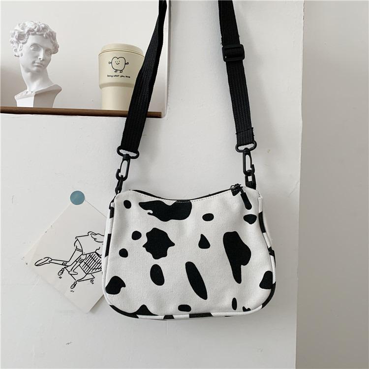 Ins Japanese-style Cute Harajuku-style Cow Shoulder Bag with A Korean-style Touch, Soft Girlish Teenage Cross-body Canvas Bag