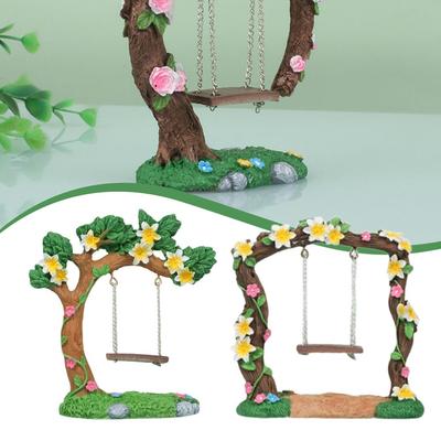 1pcs Miniature Fairy Garden Resin Flower Swing For Home Office DIY Terrarium Desktop Decoration Micro Landscape Ornament Gifts
