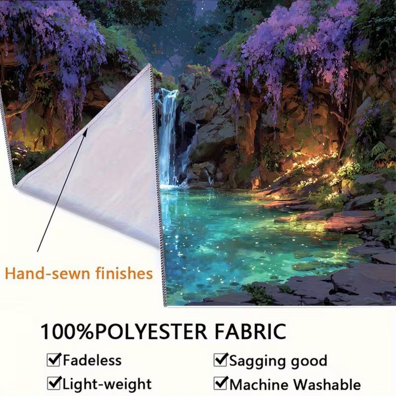 2D Enchanted Waterfall Backdrop Glowing Lake Wedding Photography Background
