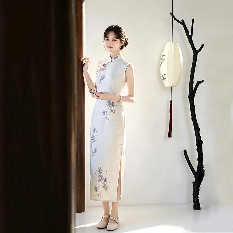White sleeveless national style new Chinese Suzhou long cheongsam improved young 1011 new women's high sense summer