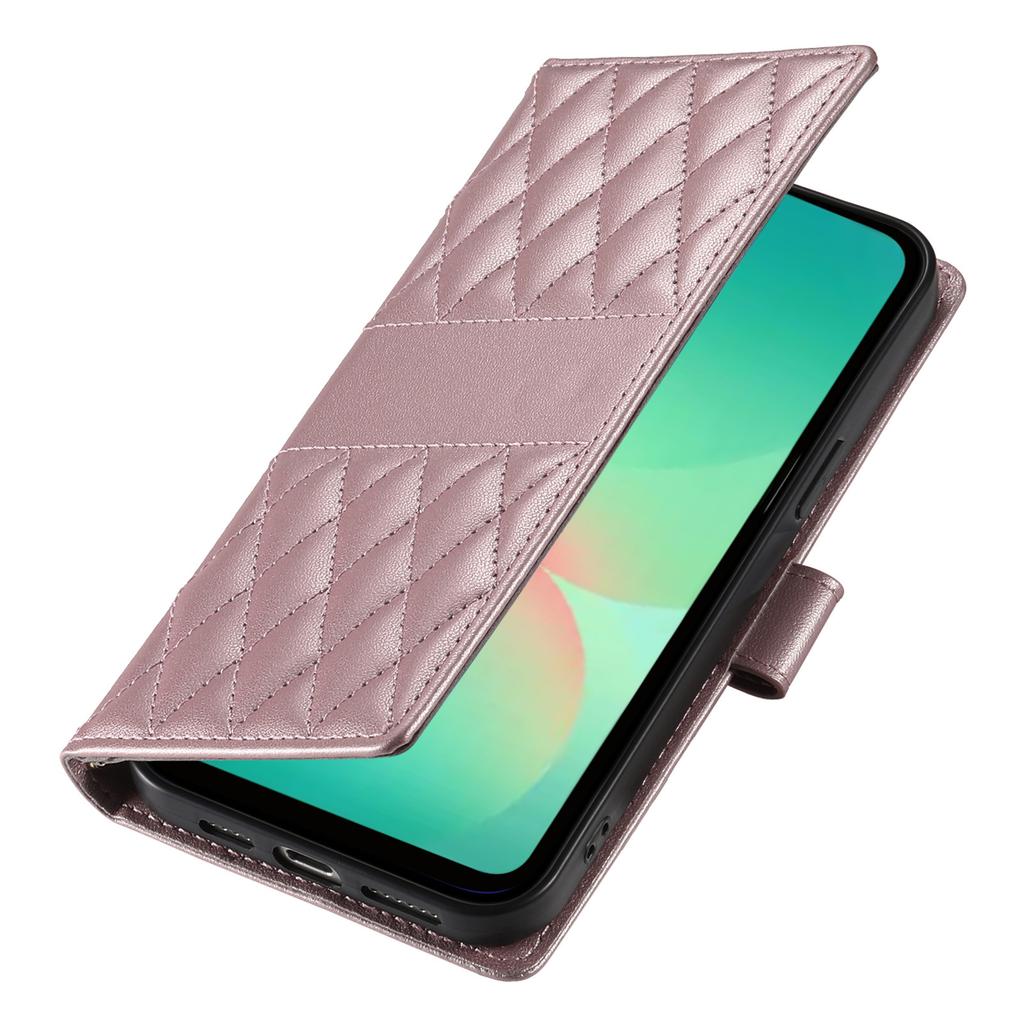 Etui dla Samsunga Galaxy A17 5G, Pikowanie w romby, Portfel z podstawką, Skórzane etui na telefon z długim/krótkim paskiem