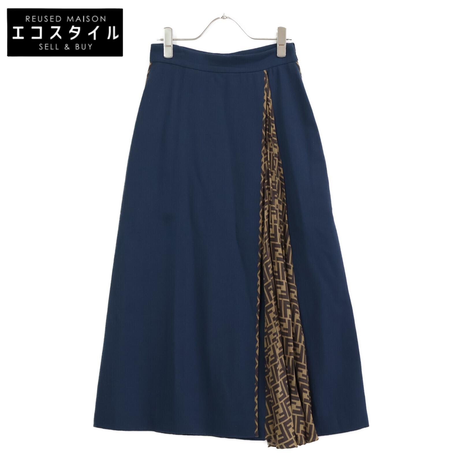 

FENDI FQ7127 A5HP Navy Wool FF Pleated Wrap Over Skirt skirt 38 Navy brownUsed