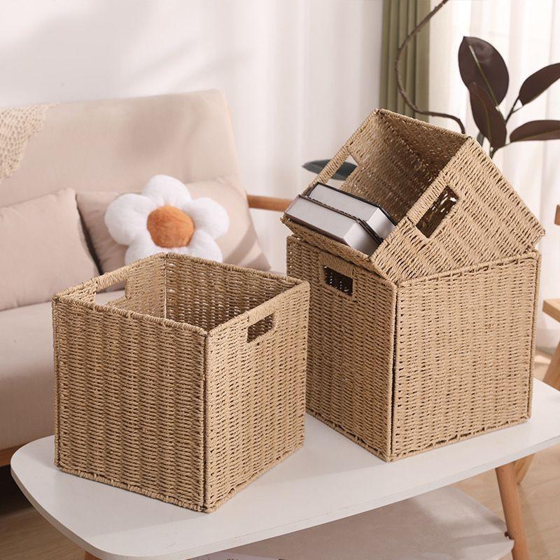 Foldable Paper Rope Storage Basket Toys Snacks Books Laundry Modern Minimalist Organizer Bin