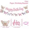 Butterfly Bowknot Happy Birthday Banner Multicolor Wall Hanging Banner  Birthday Party