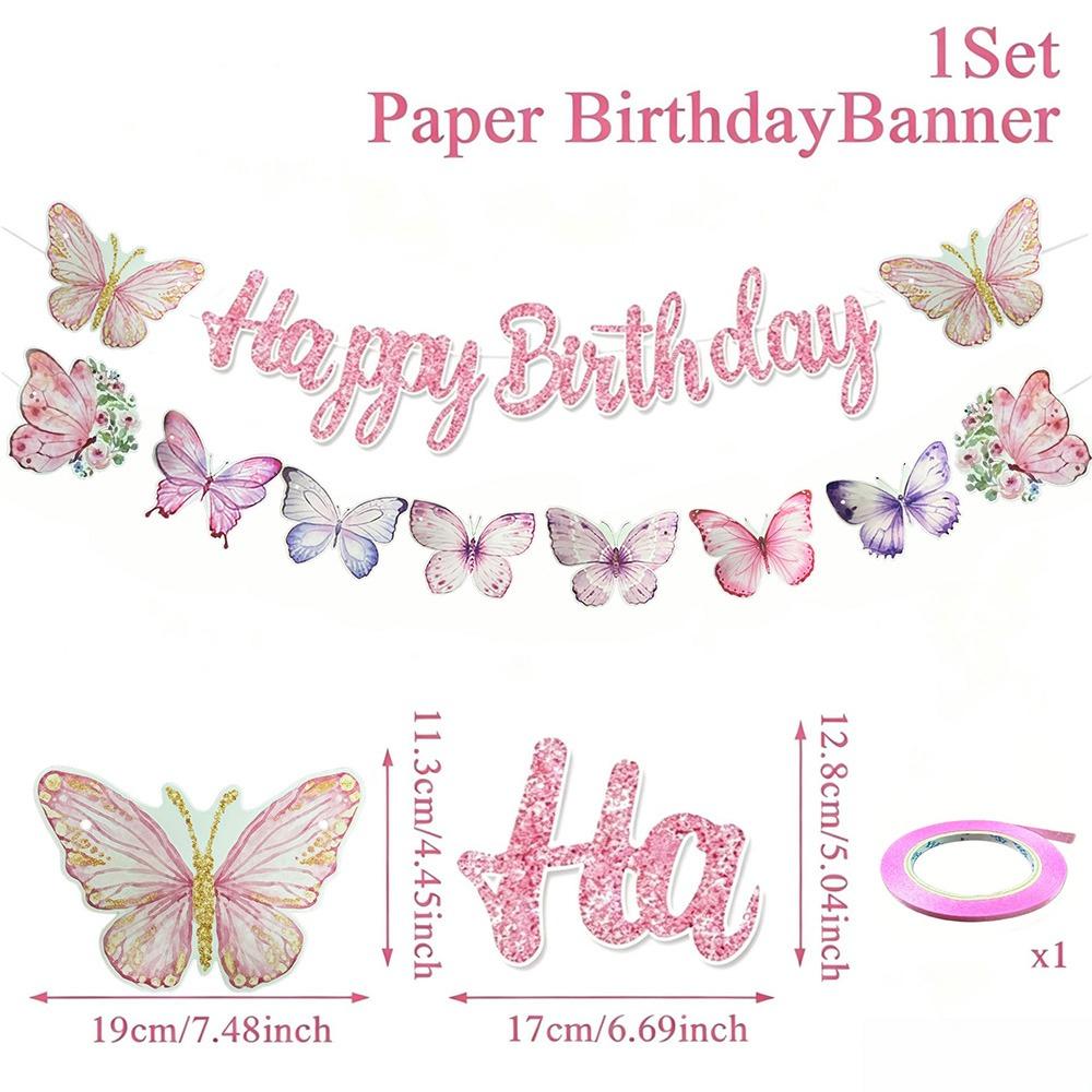 Butterfly Bowknot Flower Butterfly Garland Cartoon Wall Hanging Banner Birthday Party