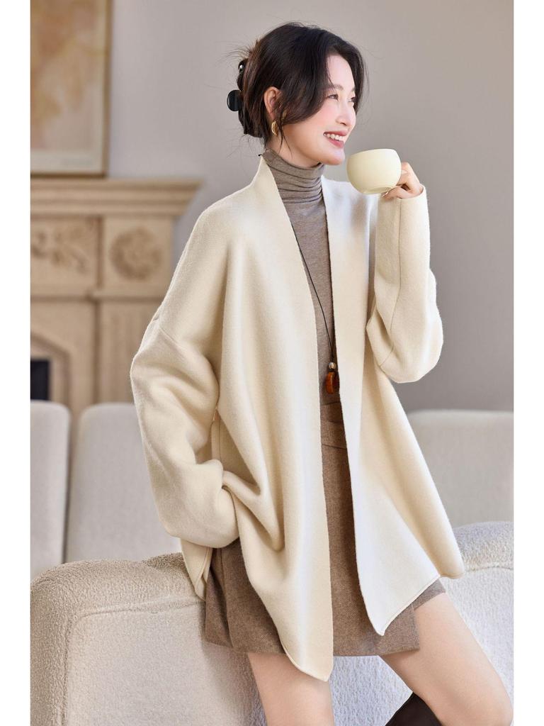 Woll-Cardigan-Übermantel - Damen Locker Einfarbig Gestrickt für Herbst/Winter 2025