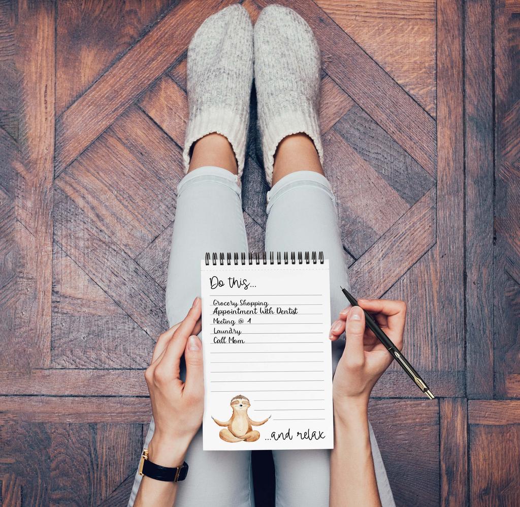 Inkdotpot To Do List Notepad – 6” X 9” Paper Stationery, Sloth Spiral Notepad Daily Checklist-(50 Sheets)