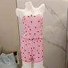 Women Pajama Set Lace Trim Camisole & Shorts – Sexy Strawberry Print Two-Piece Sleepwear Lounge Wear
