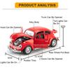 1:18 Mini Beetle 1955 Model Toy Cars Alloy Diecast Pull Back 4 Doors Opened Sound Light Simulation Vehicle Toys for Kids Gifts