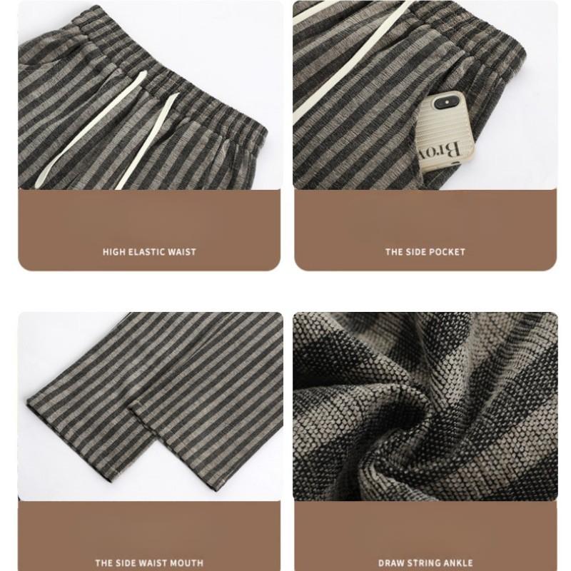 Casual Loose Grey Striped Wide Leg Pants for Women Spring Summer High Waisted Hanging Straight Leg Floor Length Pants Trousers Women’s
