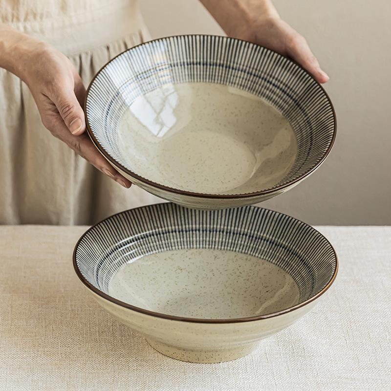 Creative Line Ceramic Large Bowl Household Soup Bowl Open Bowl Tableware Bowl Style Vegetable Bowl Restaurant Ramen Bowl